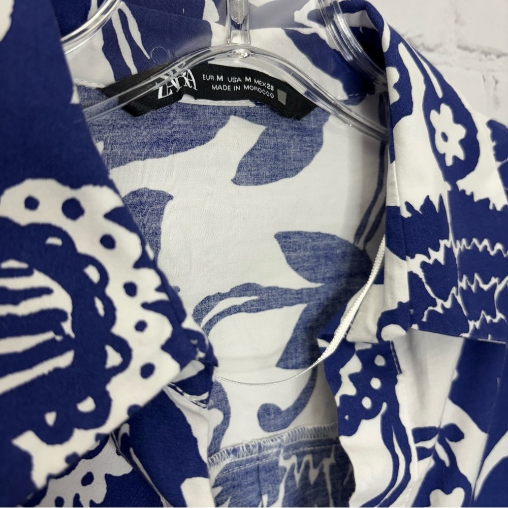 ZARA WOMAN FLORAL PRINT MIDI DRESS BELTED BLUE WHITE 3401/243 - Picture 6 of 10